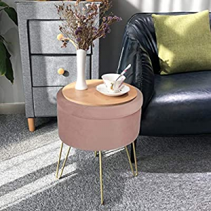 Velvet Storage Ottoman Home Vanity Seat/Table Small Round Soft Foot Rest Stool with Non-Slip Golde..