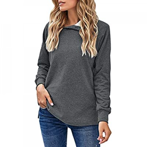 One Day Only！LookbookStore Women's Casual Fleece Turtleneck Long Sleeve Button Pullover Tops Sweat..