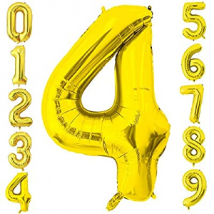 40 inch Gold Birthday Party Balloons Self Inflating Digit Helium Foil Number (4)