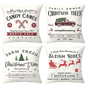 40.0% off Maliton Farmhouse Christmas Pillow Covers 18x18 Set of 4 - Winter Holiday Decorations Xm..
