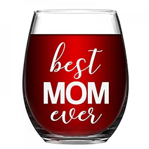 One Day Only！Mother's Day Gifts - Best Mom Ever Stemless Wine Glass 15 Oz Mom Wine Glass Perfect G..