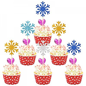 One Day Only！HANSGO Snowflake Cupcake now 50.0% off , 40PCS Christmas Cupcake Toppers Frozen Snowf..