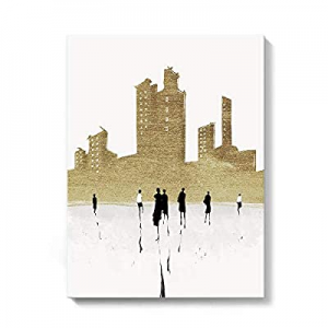 One Day Only！50.0% off Gronda Modern City Wall Art Prints Gold Black and White Landscape Canvas Pa..