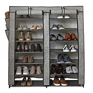 Simplify 7 Tier Double Wide 14 Shelf Shoe Storage Closet Organizer Rack with Cover with Additional..
