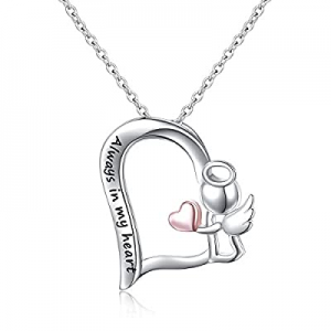 Sterling Silver Always in My Heart Fairy Angel Wing Memorial Necklace for Women Girlfriend Daughte..
