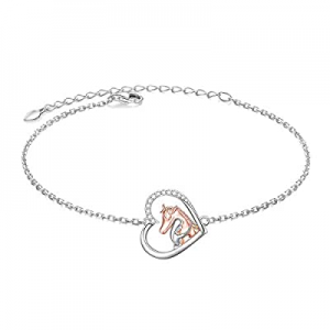 925 Sterling Silver Girl Embrace Horse in Heart Adjustable Link Animal Bracelet for Women Girl now..