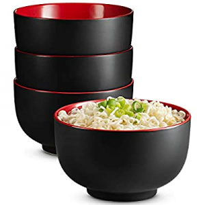 KooK Japanese Ceramic Noodle Bowl now 30.0% off , Pho, Ramen, Deep Interior, Black and Red, capaci..
