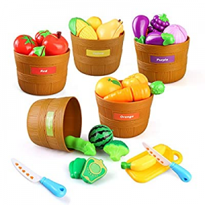 BeebeeRun Color Sorting Set with Play Food now 20.0% off , 27PCS Play Kitchen Plastic Cutting Food..