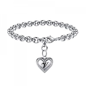 70.0% off Heart Initial Bracelets for Women Girls- Stainless Steel Charm Bracelets for Women Heart..