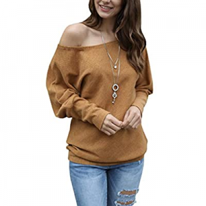 Womens Off The Shoulder Sweater Oversized Knit Long Batwing Sleeve Pullover Tops now 60.0% off 