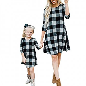 80.0% off Umeko Mommy and Me Dresses Buffalo Plaid 3/4 Sleeve Casual Family Matching Clothes Midi ..