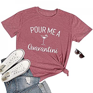 One Day Only！AEURPLT Pour Me A Quarantini Graphic T Shirt Women's Teen Girls Funny Sayings Tee Top..