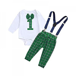 Shalofer Xmas Outfits Baby Boy One Year Old Clothes Set Infant Suspenders Bowtie Bodysuit now 35.0..