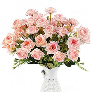 One Day Only！40.0% off Beferr Artificial Flowers Roses Bouquets Silk Rose 4 Bundles for Home Table..