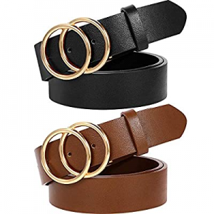 Belts,Women Leather Belt 2 Pack,Faux Leather Waist Jeans Belts with Double O-Ring Buckle now 60.0%..
