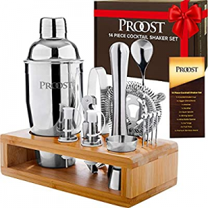 10.0% off Proost 14-piece Cocktail Shaker Set with Stand & Drink Recipe Booklet: Bartender Kit | P..