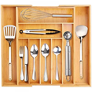 One Day Only！VSADEY Kitchen Drawer Organizer Bamboo Expandable Utensil Silverware Organizer now 30..