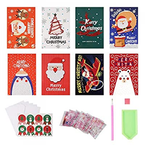 Dongzhur 5D Diamond Painting Cards Christmas Greeting Cards Kits With Envelops Christmas Tree Sant..