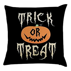 TOPIA STAR Halloween Letters Pumpkin Pattern Pillowcase Linen Throw Pillow Cover for Home Decor (B..