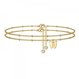One Day Only！Ursteel Ankle Bracelets for Women now 80.0% off , 14K Gold Plated Dainty Layered Butt..