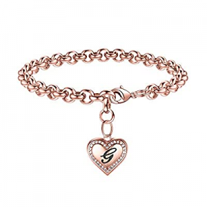 One Day Only！80.0% off Heart Initial Bracelets for Women Girls- Stainless Steel Charm Bracelets fo..
