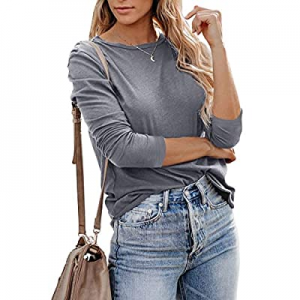One Day Only！Dbtanjy Women's Crew Neck Long Sleeve Tops Loose Casual Cute Tunic Shirt now 41.0% off 