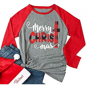 Qrupoad Womens Merry Christmas Graphic T-Shirt Casual Tops Full Raglan Long Sleeve Tees now 45.0% ..