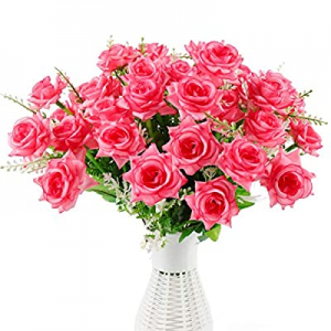 One Day Only！40.0% off Beferr Artificial Flowers Rose Bouquets Silk Roses 4 Bundles for Home Table..