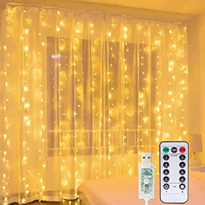 One Day Only！50.0% off GOODBONG 300 LED Curtain String Lights - 8 Lighting Remote Control Modes US..