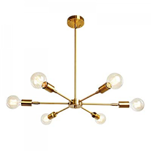 One Day Only！PUZHI HOME Sputnik Chandelier 6 Lights Gold Chandeliers now 50.0% off , Modern Pendan..