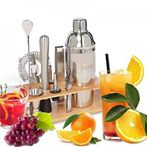 One Day Only！AIWITHPM Cocktail Shaker Set Bartender Kit-with Stylish Bamboo Frame 10-Piece Bar Set..