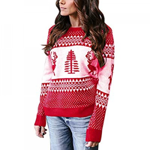 One Day Only！60.0% off Cogild Women's Ugly Christmas Sweater Xmas Tree and Reindeer Long Sleeve Cr..