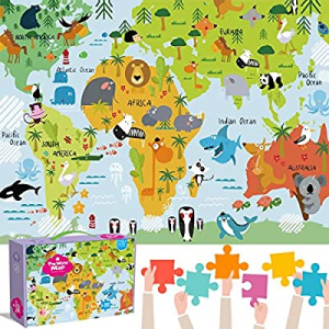 One Day Only！40.0% off IFLOVE World Map Puzzle Q-Style Animal of The Colorful Floor Puzzle Recogni..