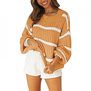 SySea Womens Knit Sweaters Fall Slouchy Chunky Lantern Sleeve Striped Fuzzy Pullover Jumper now 60..