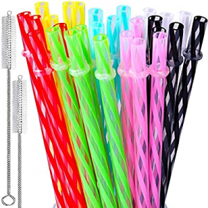 KKMO 28 PCS 9 Inch Long Reusable Clear Transparent Small Stripe Plastic Drinking Straws for Mason Ja