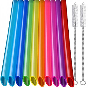 KKMO Angled Tips 10 PCS Reusable Boba Smoothie Straws - Multi Colors Jumbo Wide Reusable Straws, BPA