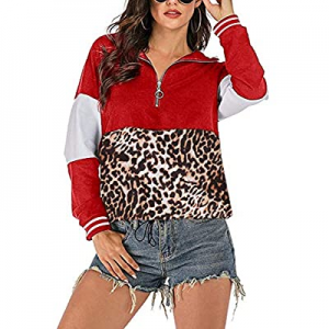 Lynwitkui Women's Hoodies 1/4 Zip Up Leopard Hooded Sweatshirts with Pocket now 70.0% off 