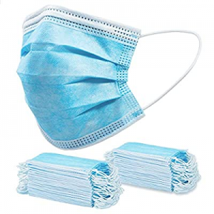 Disposable Face Mask - Pack of 50 Blue Non Woven Breathable Protective Masks with 3 Ply Layers of Sh
