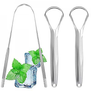 Metal Tongue Scraper - The Best Tongue Scraper for Adults and Kids! Food Grade Stainless Steel Tongu