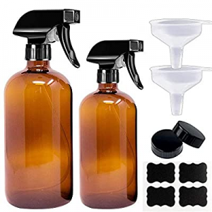 Amber Glass Bottle (2 Pack) - 16oz & 8oz Glass Bottles For Essential Oils - Amber Spray Bottles For