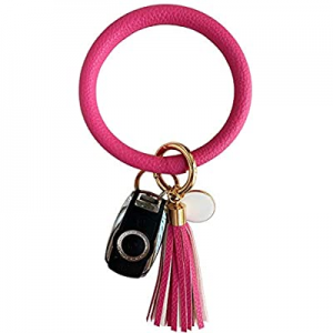 One Day Only！Keychain Bracelets with Tassel Leather Keyring Bangle Round Wristlet Key Rings for Wo..