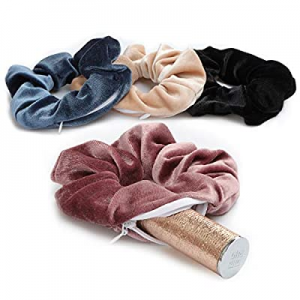 Velvet Scrunchies for Hair - Jaolex 4 Pcs Hair Scrunchies With Zipper Pocket Soft Elastic Hair Bands