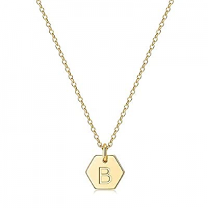 Hexagon Initial Necklace for Women now 55.0% off , 14k Gold Filled Dainty Initial Letter Pendant N..