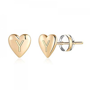 65.0% off Heart Initial Stud Earrings for Girls - S925 Sterling Silver Post 14K Gold Plated Dainty..