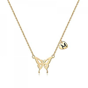 One Day Only！Iefil Initial Butterfly Necklace for Women now 50.0% off , 14k Gold Filled Letter Ini..