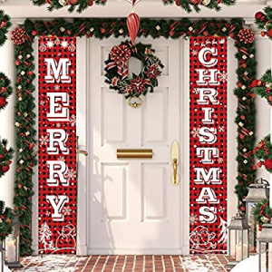 MAIAGO Christmas Decorations - Merry Christmas Hanging Banners - Red Buffalo Check Plaid Christmas P