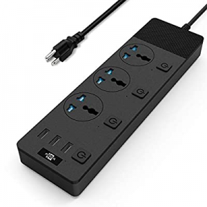 Power Strip, Surge Protector with 3 Universal AC Outlets and USB Charging Ports, Widely Spaced Socke
