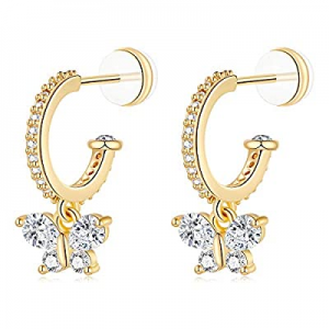 Dangle Hoop Earrings for Women now 80.0% off , S925 Sterling Silver Post Gold Cross Butterfly Evil..