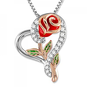 Rose Necklace for Women 5A Cubic Zirconia Love Heart Pendant Necklace Jewelry with Gift Box now 60..