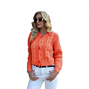 40.0% off Women's Cropped Cardigan V Neckline Button Down Knitwear Chunky Knit Sweater Loose Fit O..